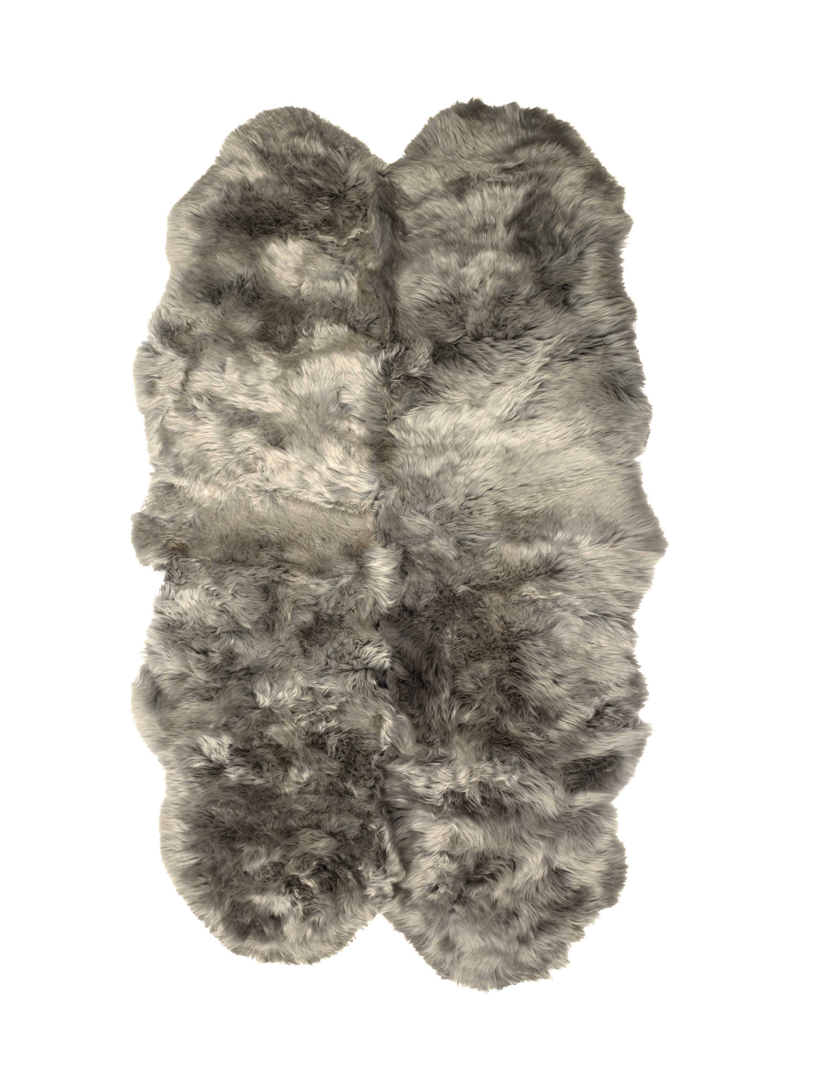 Silver grey quad long wool sheepskin rug