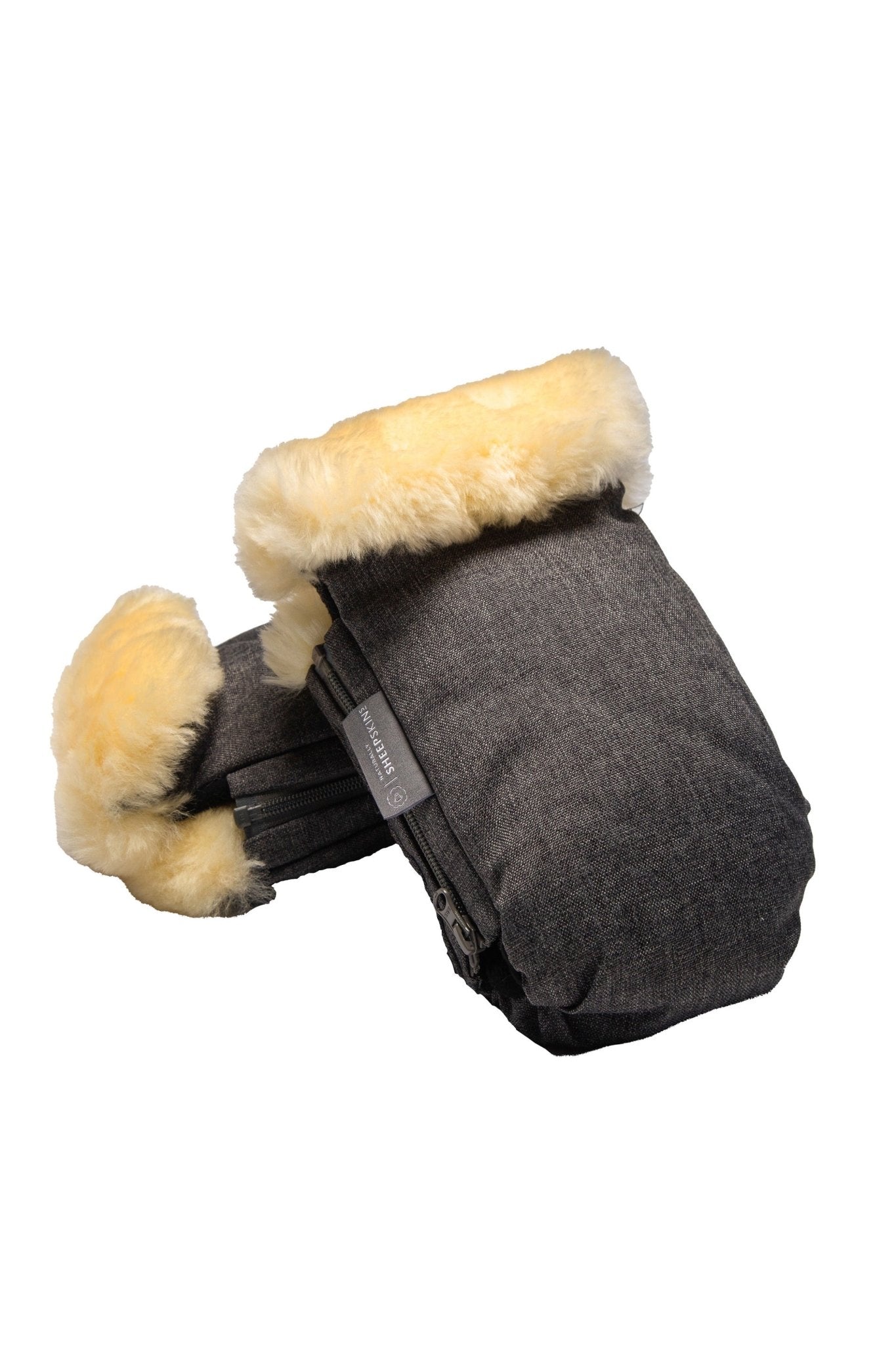 Deluxe Stroller Hand Mittens Grey - Naturally Sheepskins at angle